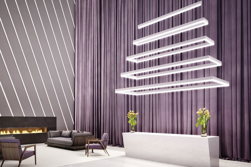 Axis Lighting Sculpt installed in a hotel lobby