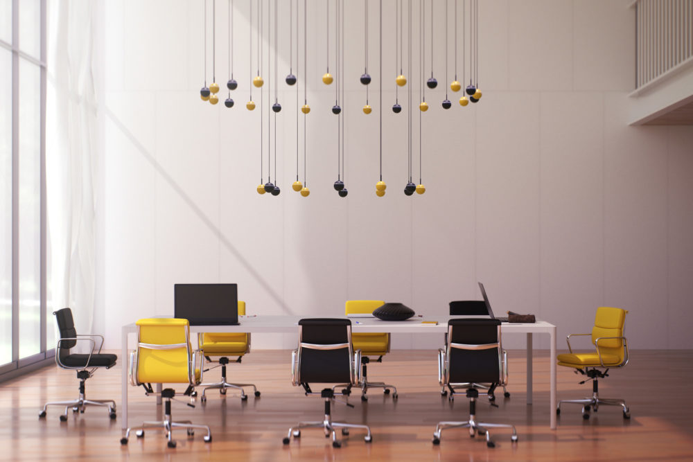 Zaneen Snooker pendant lights installed over a conference table